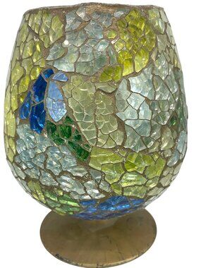 Mosaic Studio Art Glass Brandy Snifter Candle Holder Pedestal Retro MCM 70s VTG